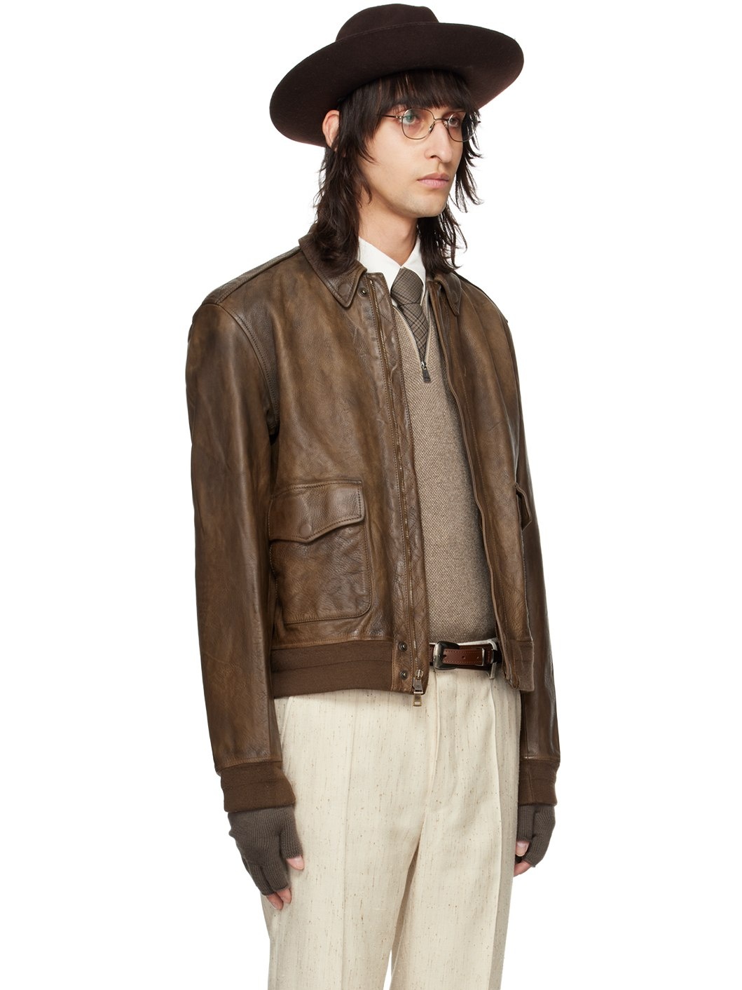 Brown Ridley Leather Bomber Jacket - 2