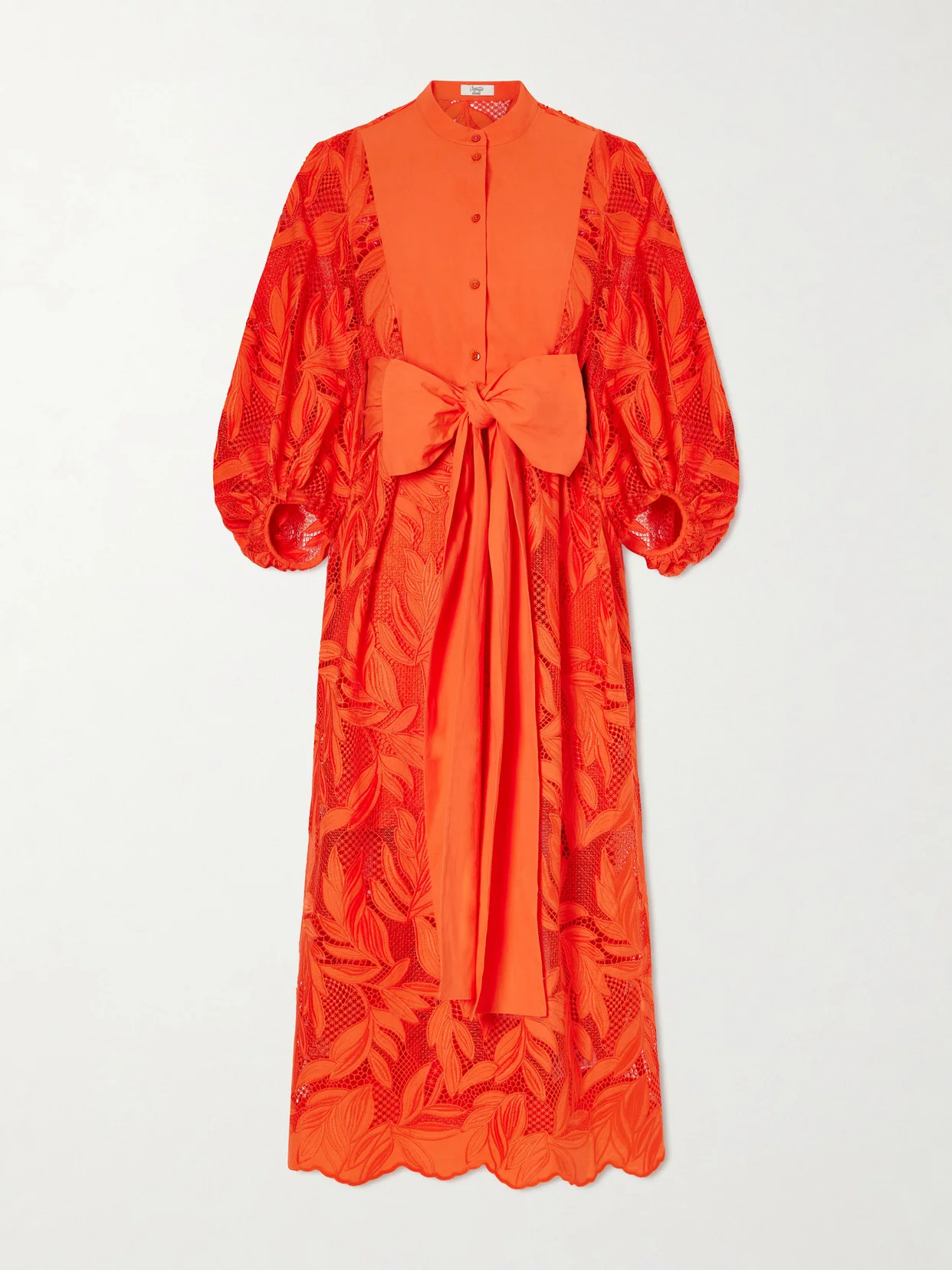 Bow-detailed Embroidered Poplin And Lace Midi Dress - 1