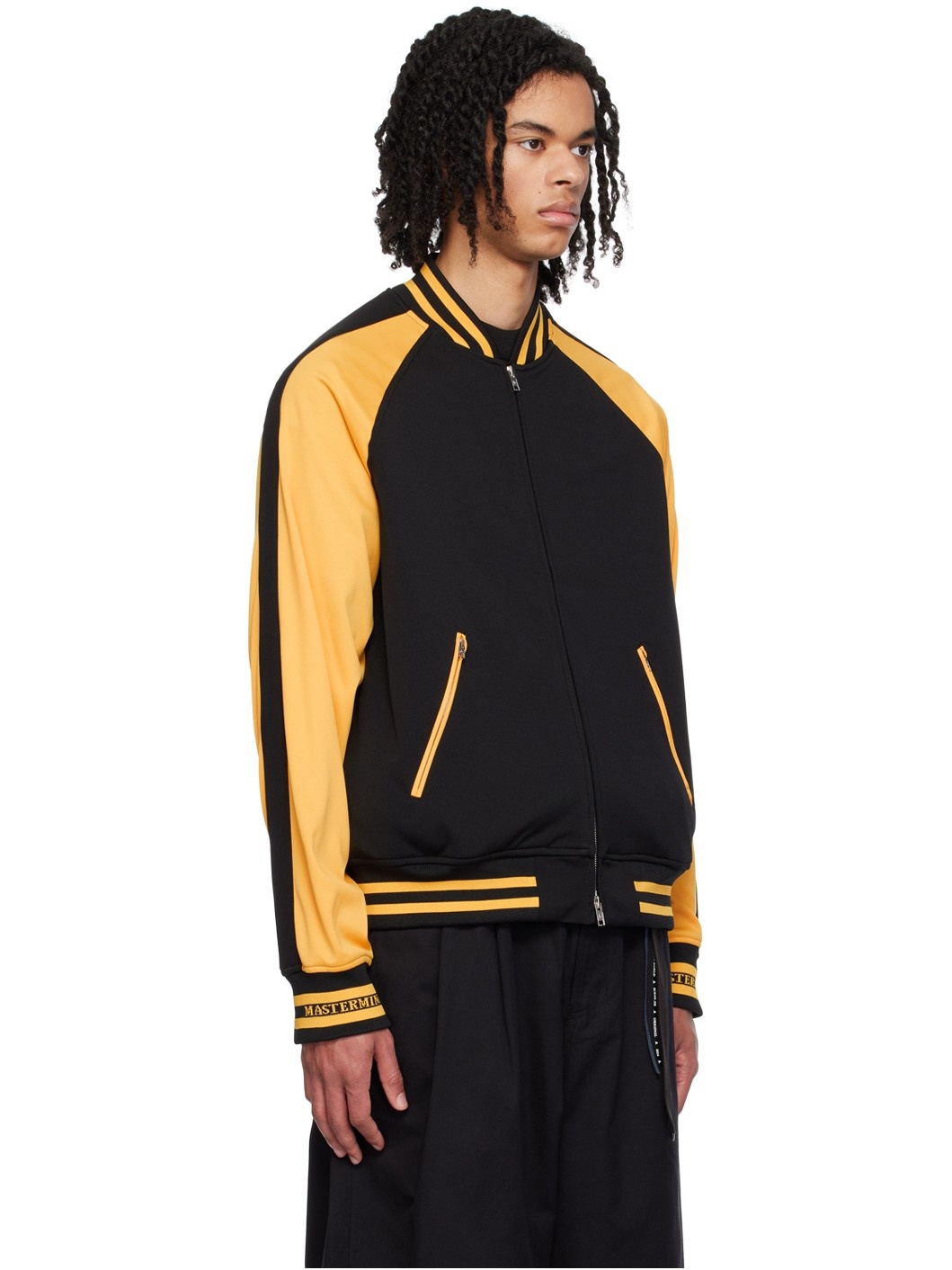 Black & Yellow Embroidered Bomber Jacket - 4