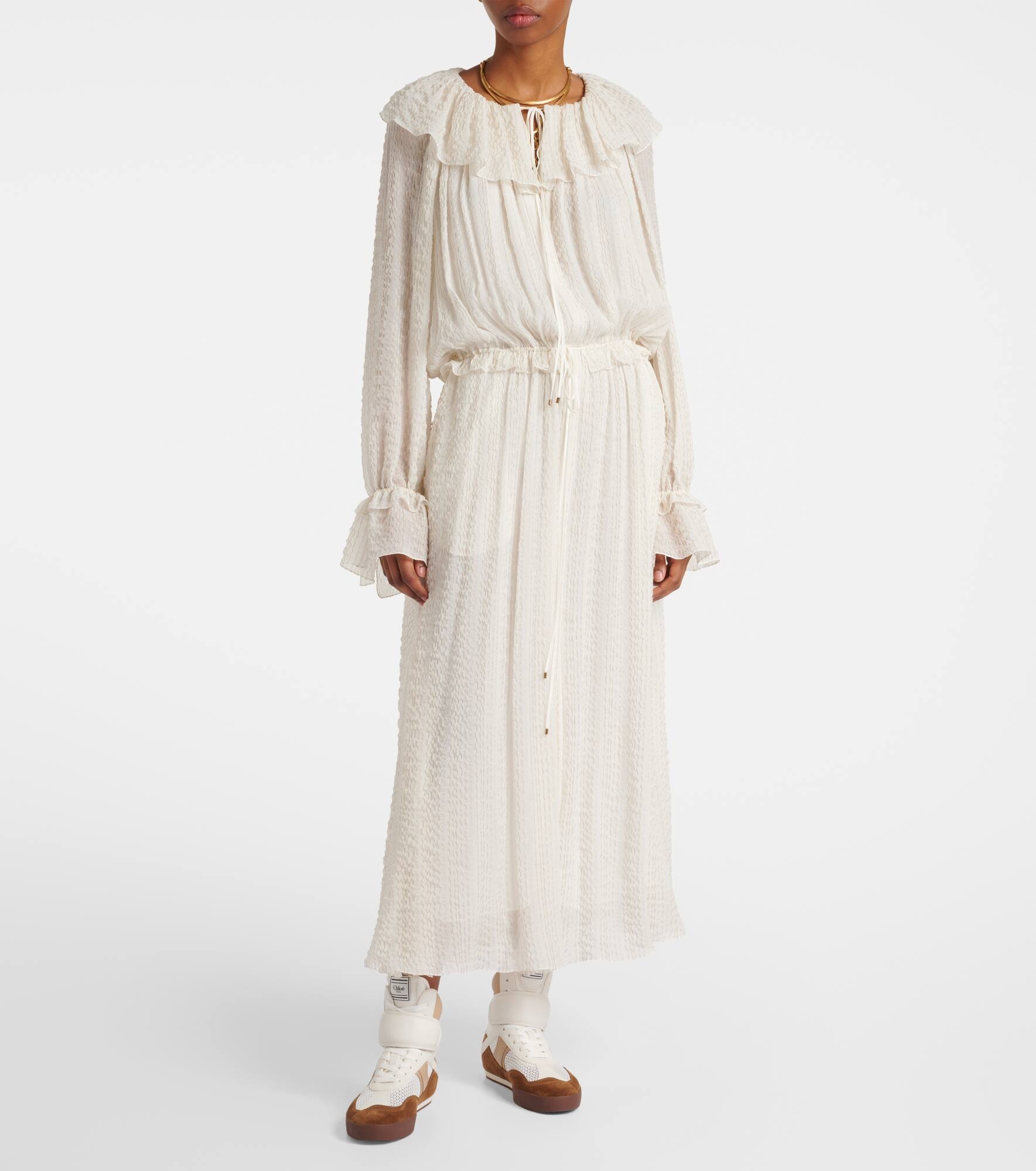 Ruffled silk-blend crêpe maxi dress - 7