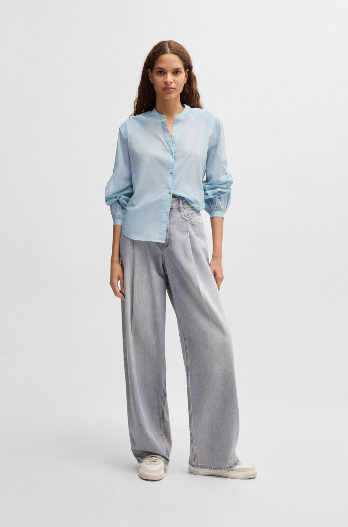 REGULAR-FIT BLOUSE IN COTTON VOILE WITH WIDE SLEEVES - 3