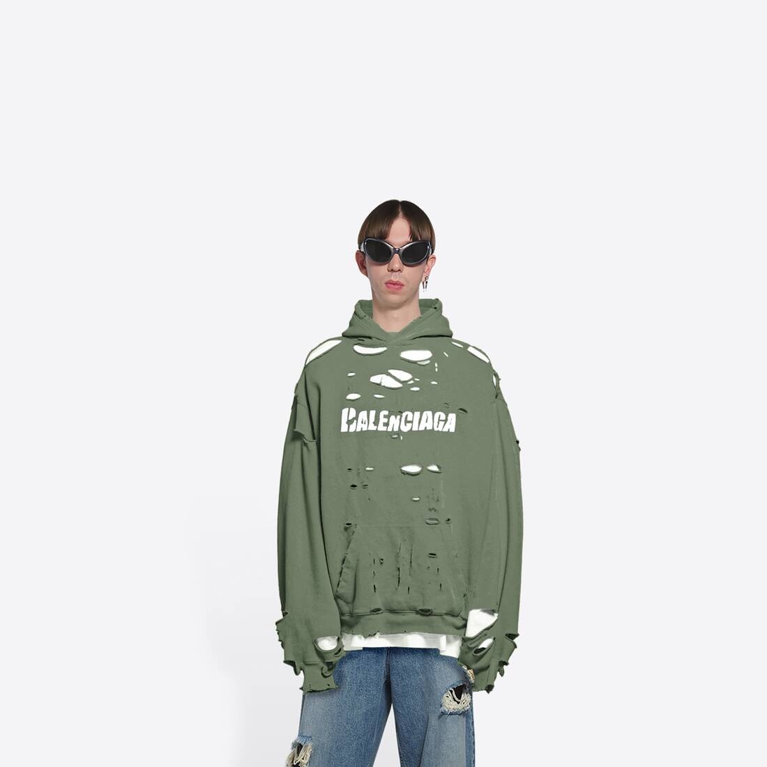 Destroyed Hoodie in Green - 3