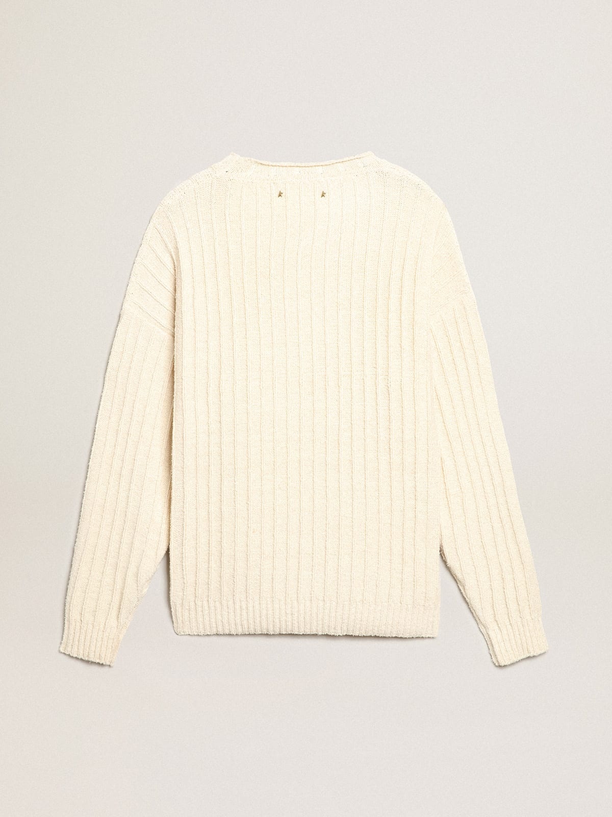 Round-neck sweater in papyrus-colored cotton-blend yarn - 6