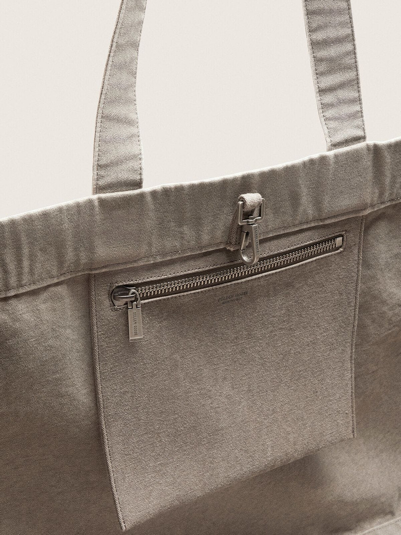 Anthracite canvas tote bag with embroidery and antique silver details 6