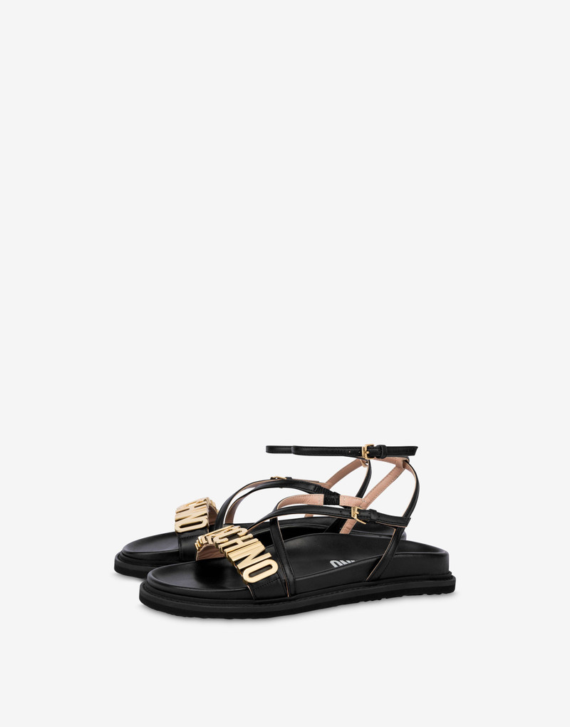 LETTERING LOGO CALFSKIN FLAT SANDALS 1