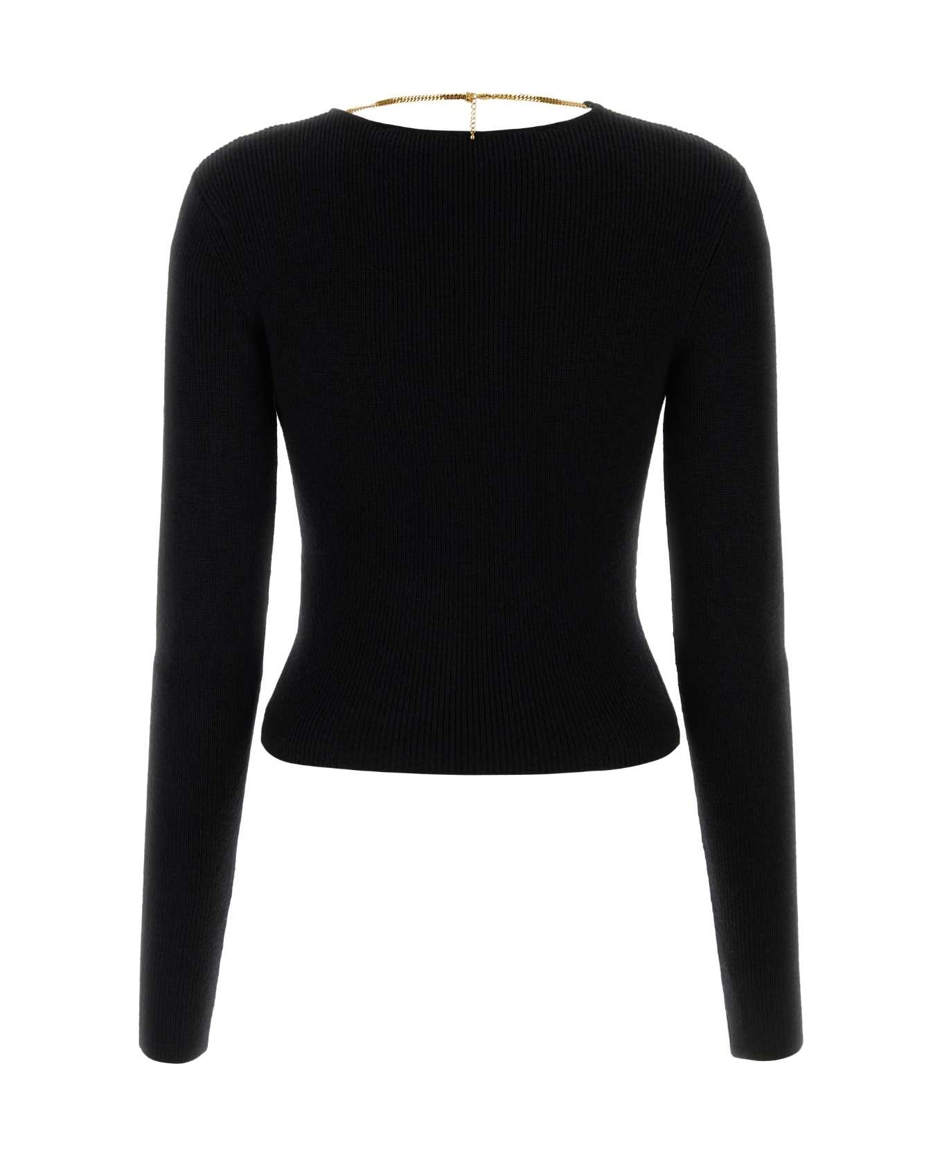 Black Stretch Wool Blend Sweater - 2