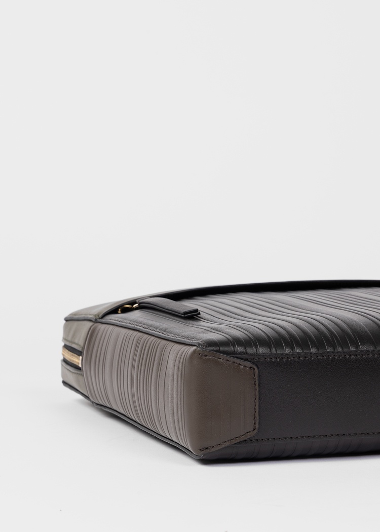 Khaki 'Shadow Stripe' Leather Slim Folio - 7