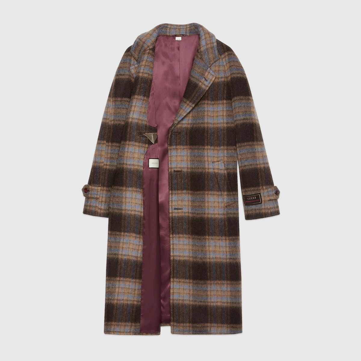 Check wool coat with Gucci label - 7