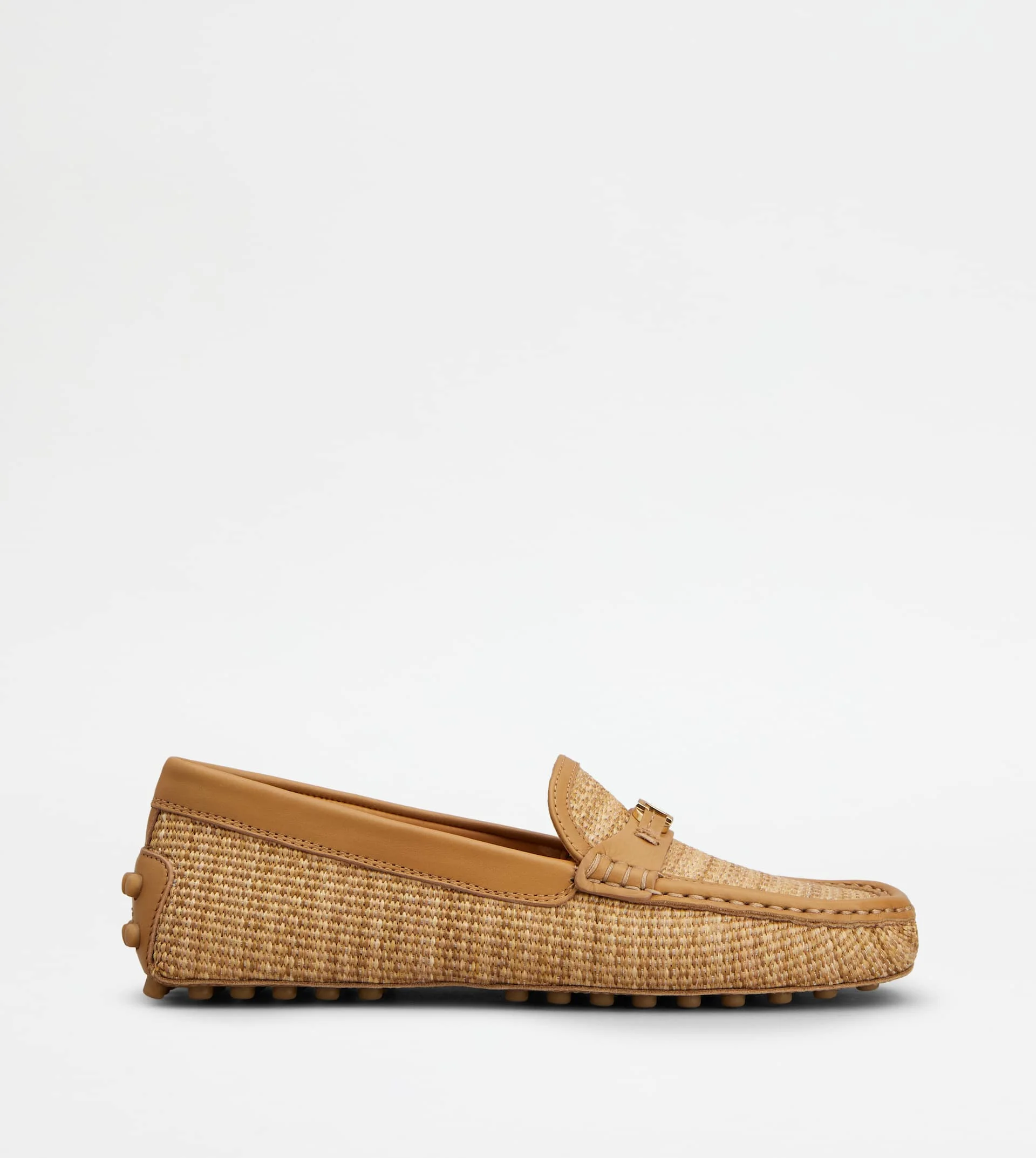 GOMMINO LOAFERS IN RAFFIA AND LEATHER - BROWN, BEIGE - 1