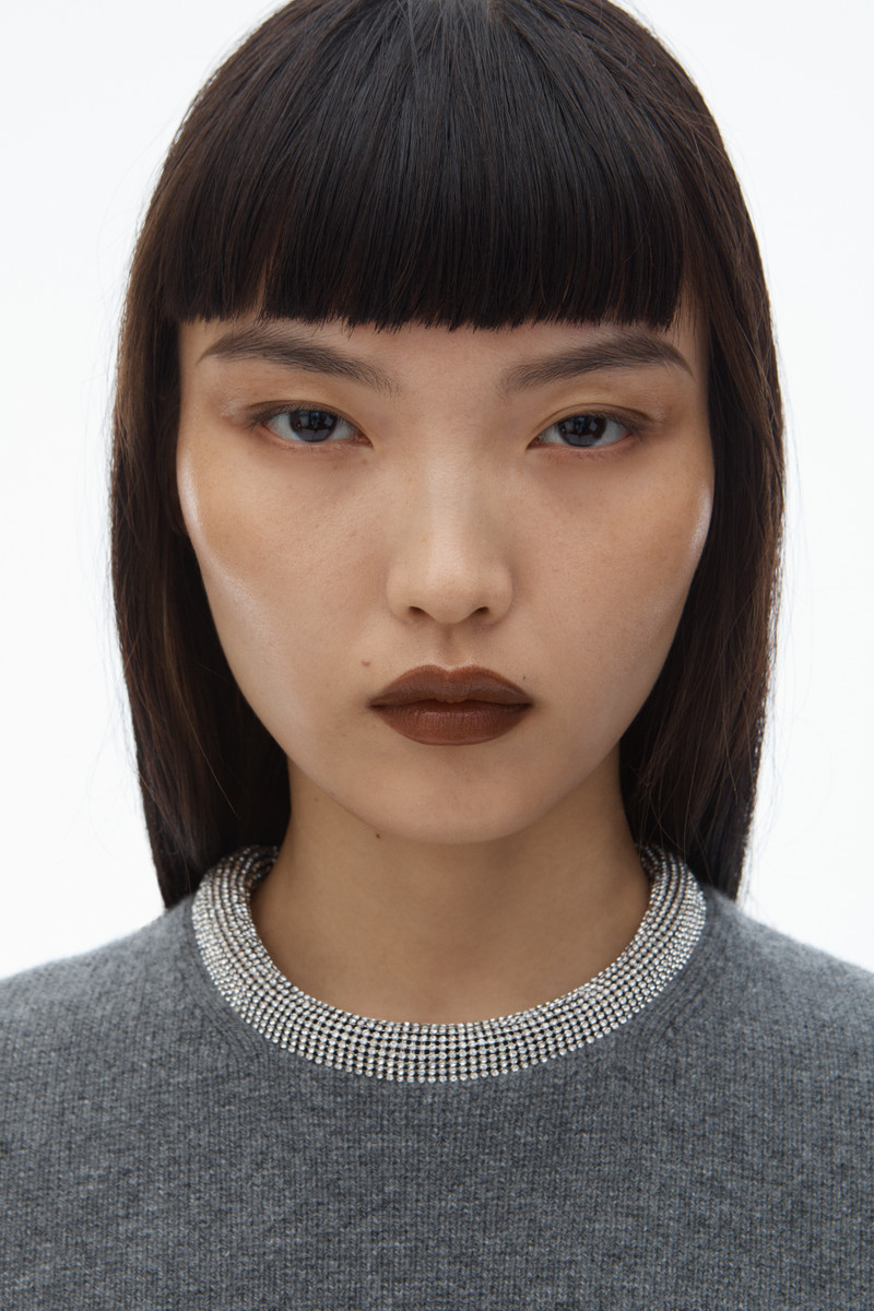 Short Sleeve Tee in Wool Blend with Crystal Hotfix Trim 5