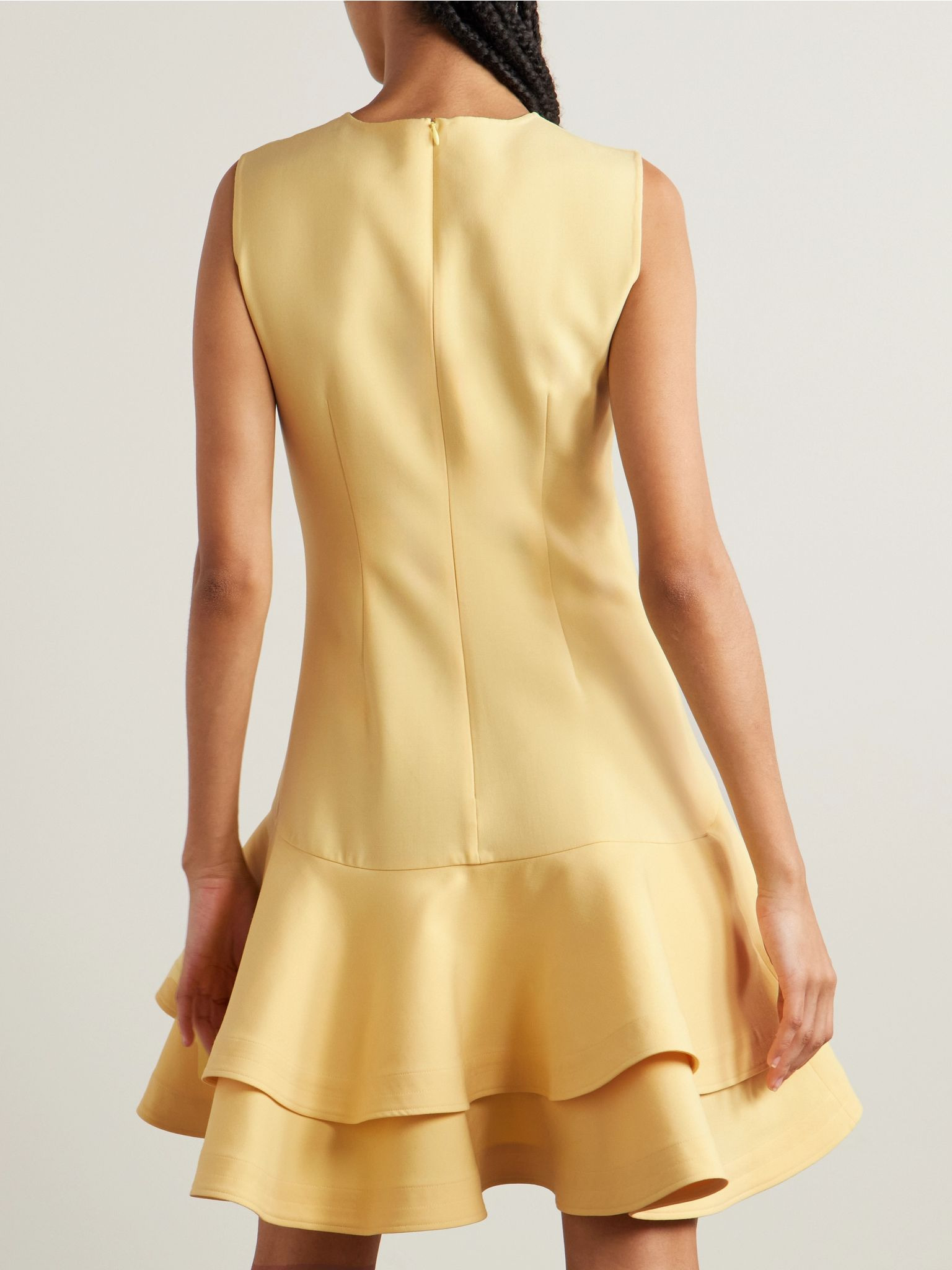 Ruffled wool-blend crepe mini dress Yellow - 3