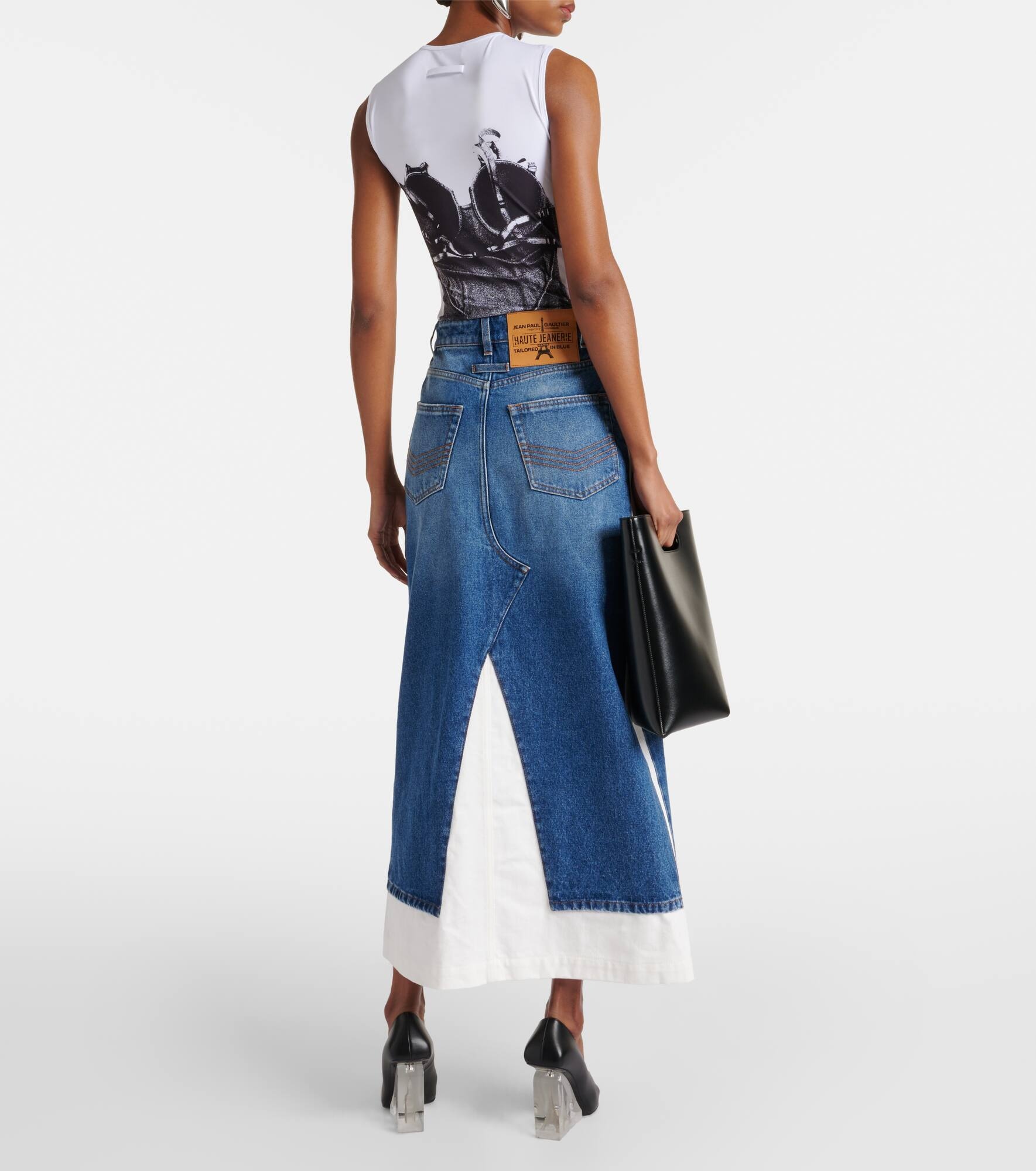 Denim and cotton maxi skirt - 3
