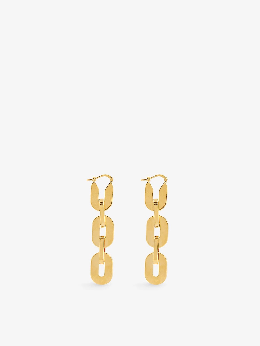 Brand-engraved chain brass drop earrings - 2