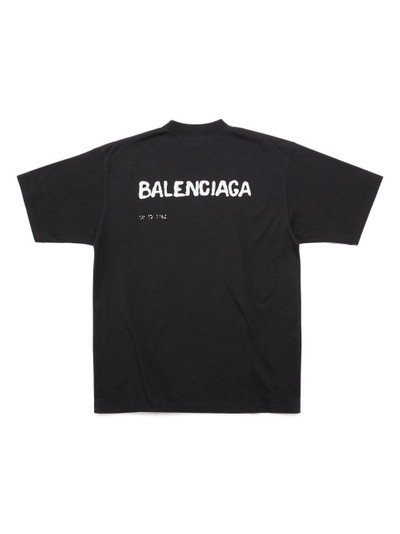BALENCIAGA distressed logo-print cotton T-shirt outlook