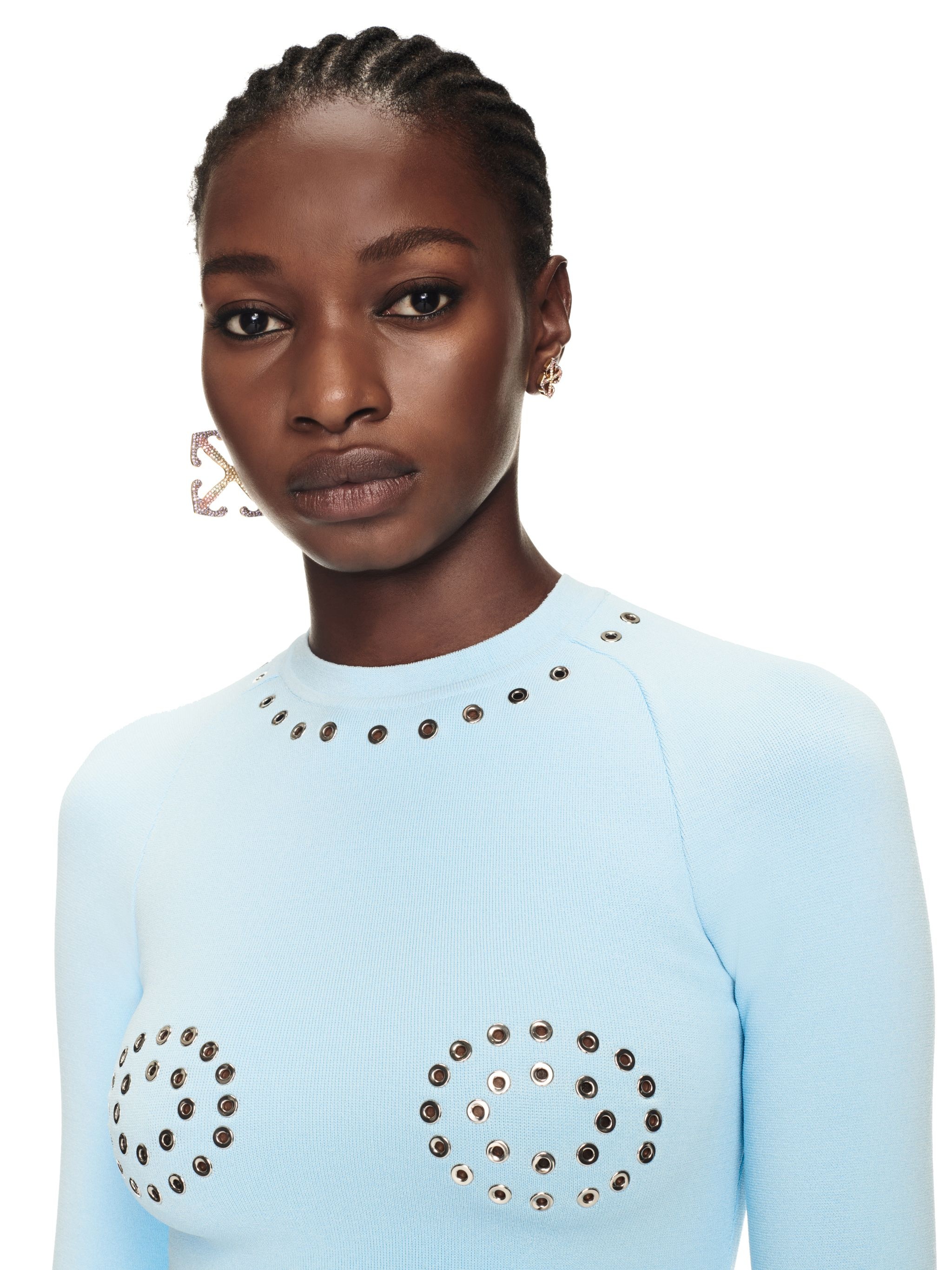 Eyelets Pleated Mini Dress - 5