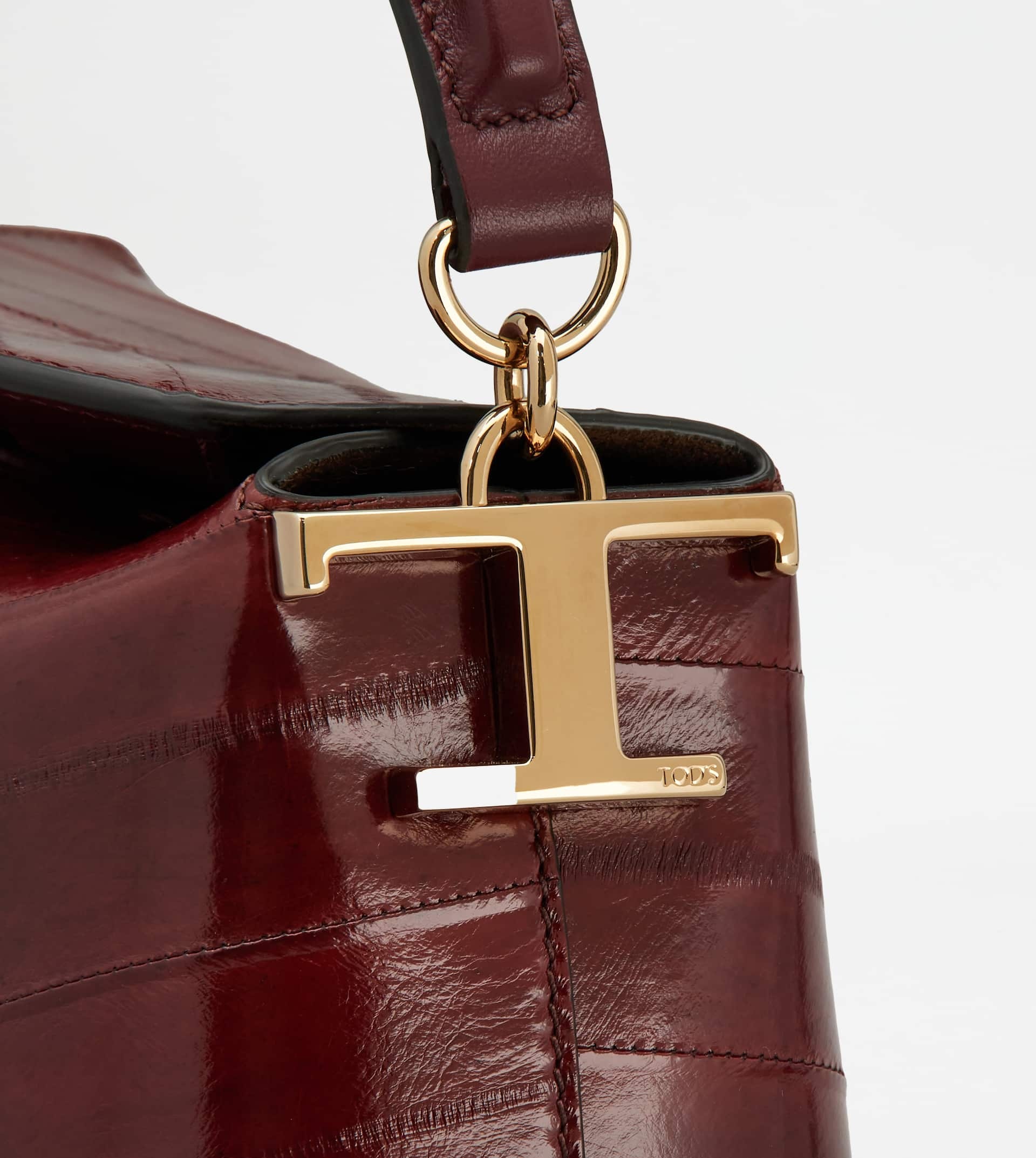 TOD'S T CASE TOTE MESSENGER BAG IN EEL LEATHER MICRO - BURGUNDY - 5