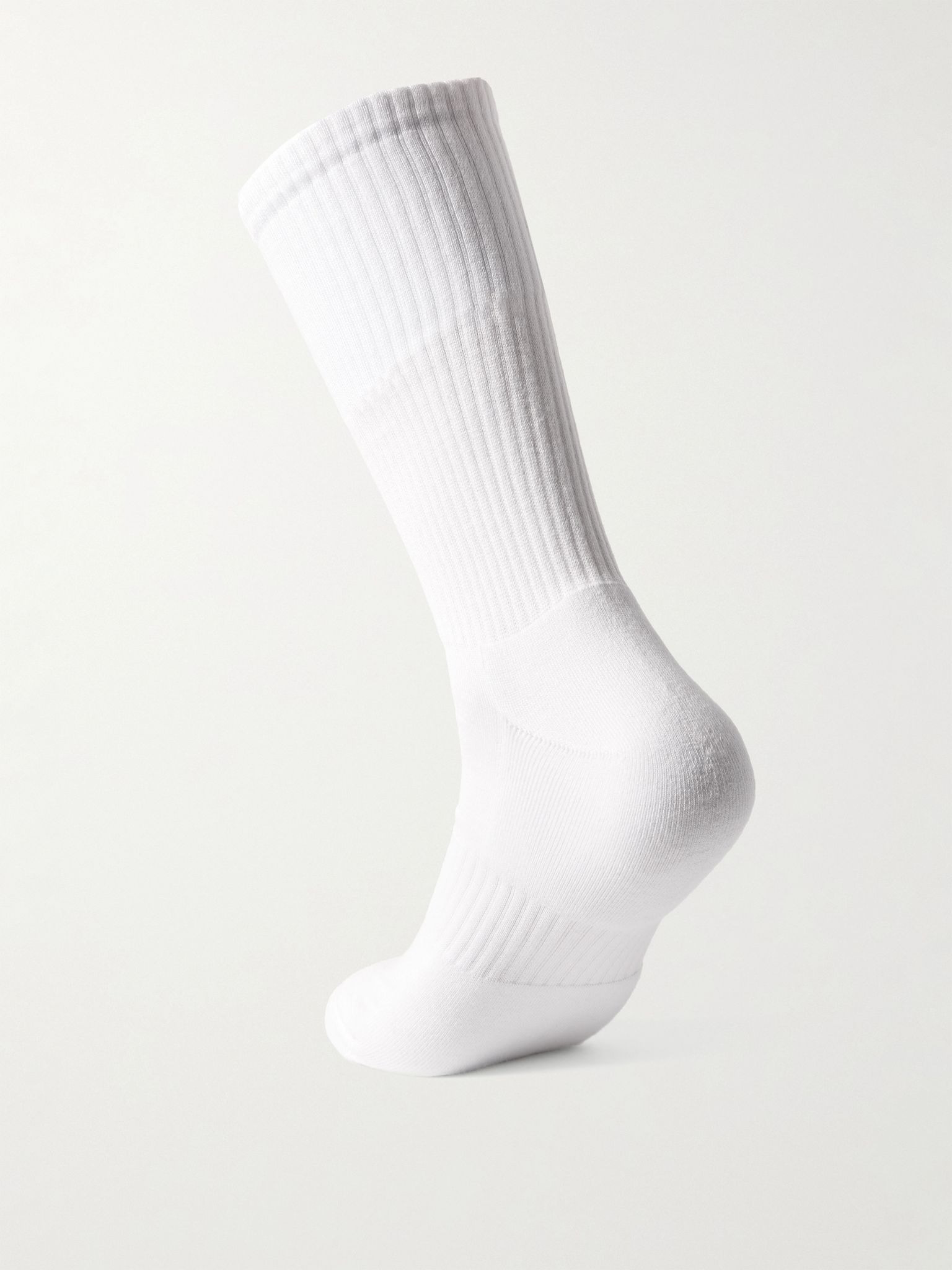 Logo-Embroidered Ribbed Cotton-Blend Socks White - 2