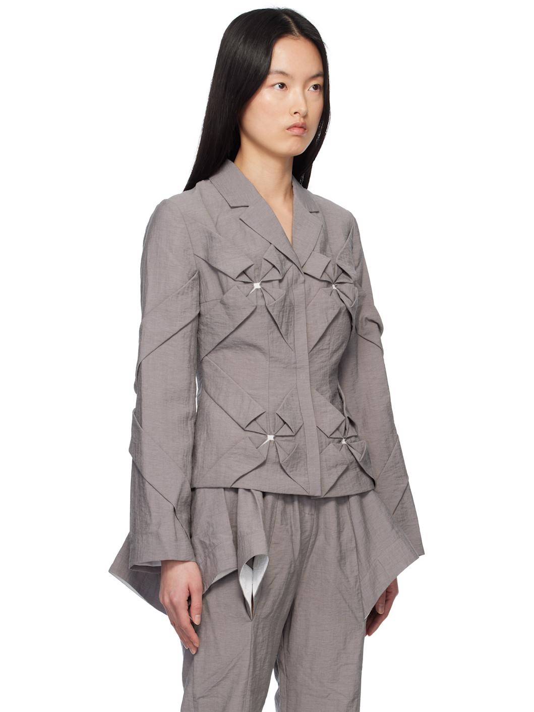 Gray Smocked Flower Blazer - 2