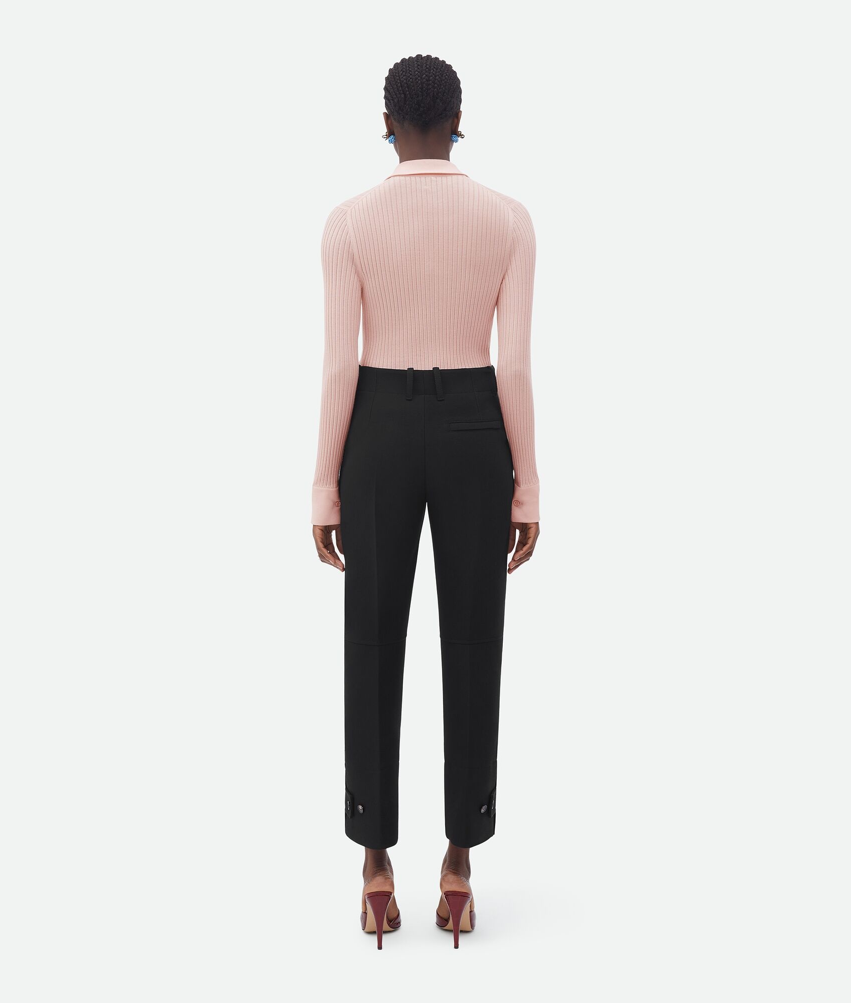slim leg melange wool pants - 3