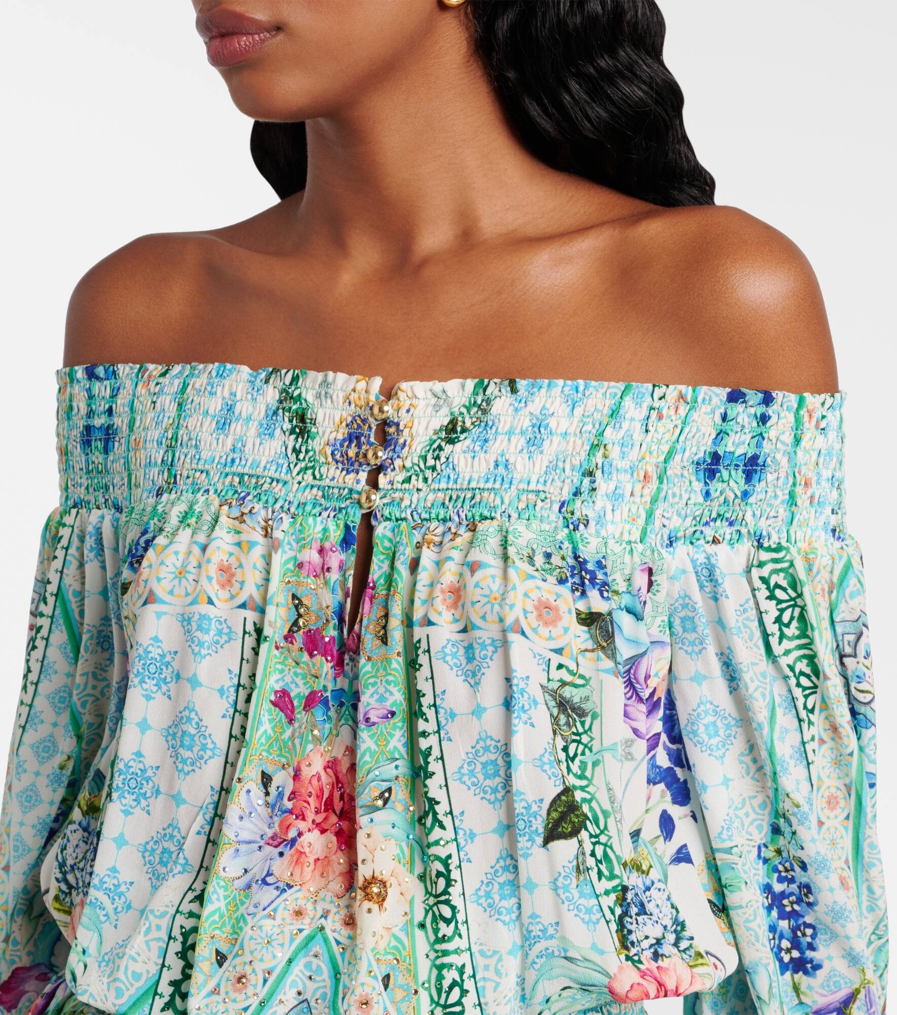Off-shoulder silk minidress - 4