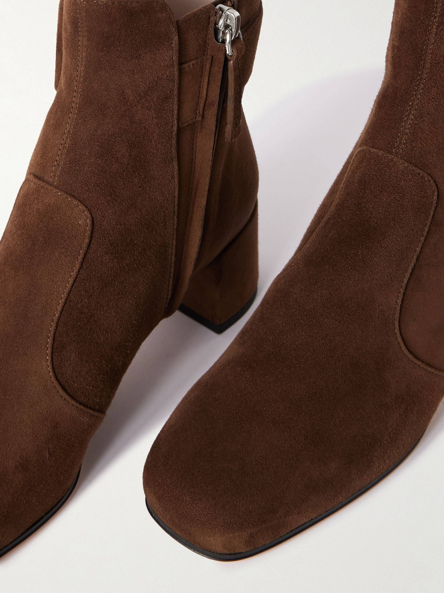 Tres Vivier Polly 45 buckled suede ankle boots Chocolate - 4