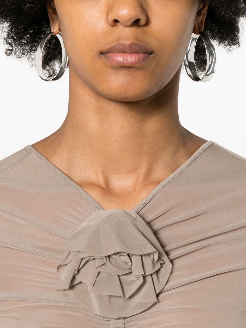 flower-detailing sheer dress - 5