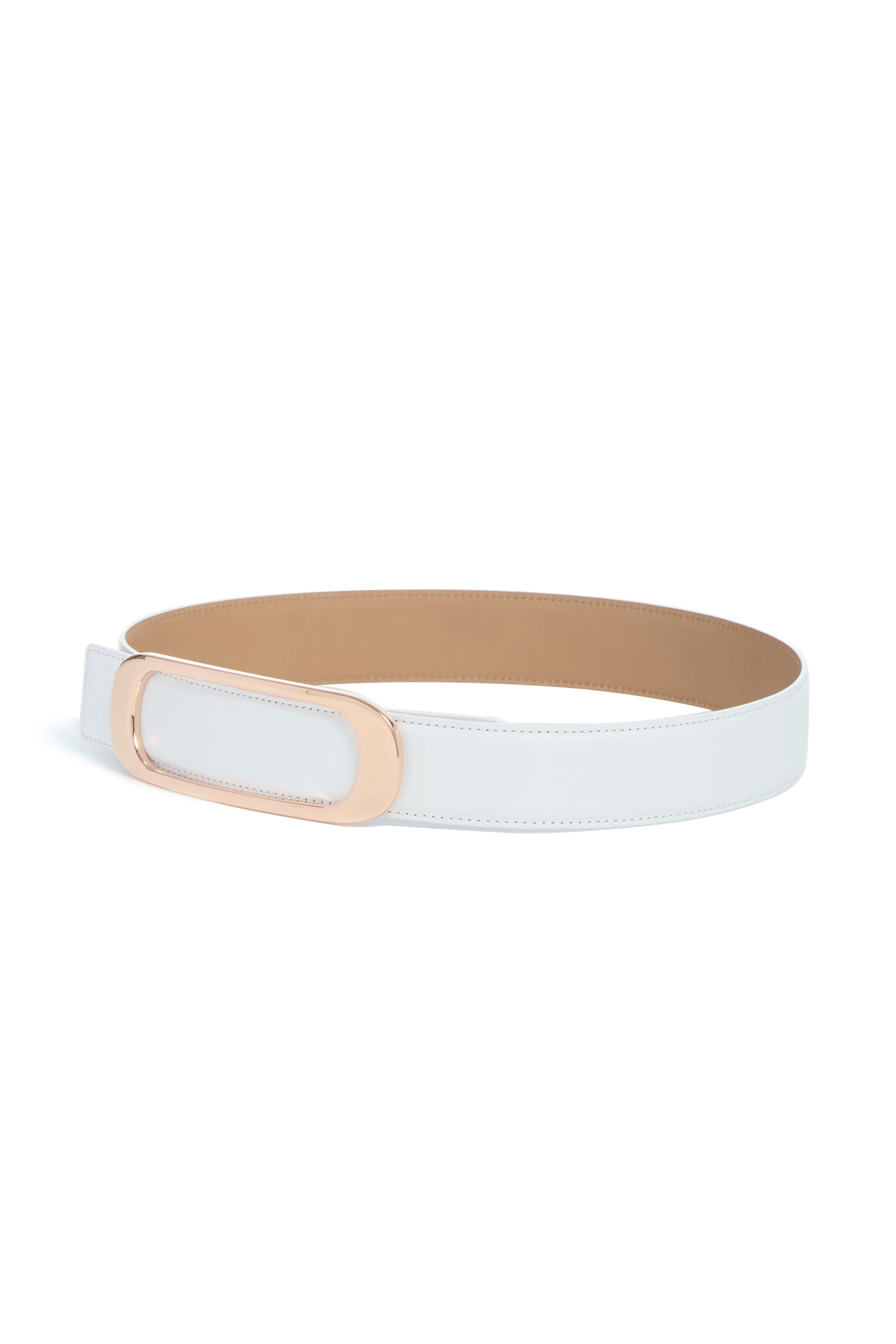 Medium Timon Reversible Belt in Ivory & Nude Leather - 2