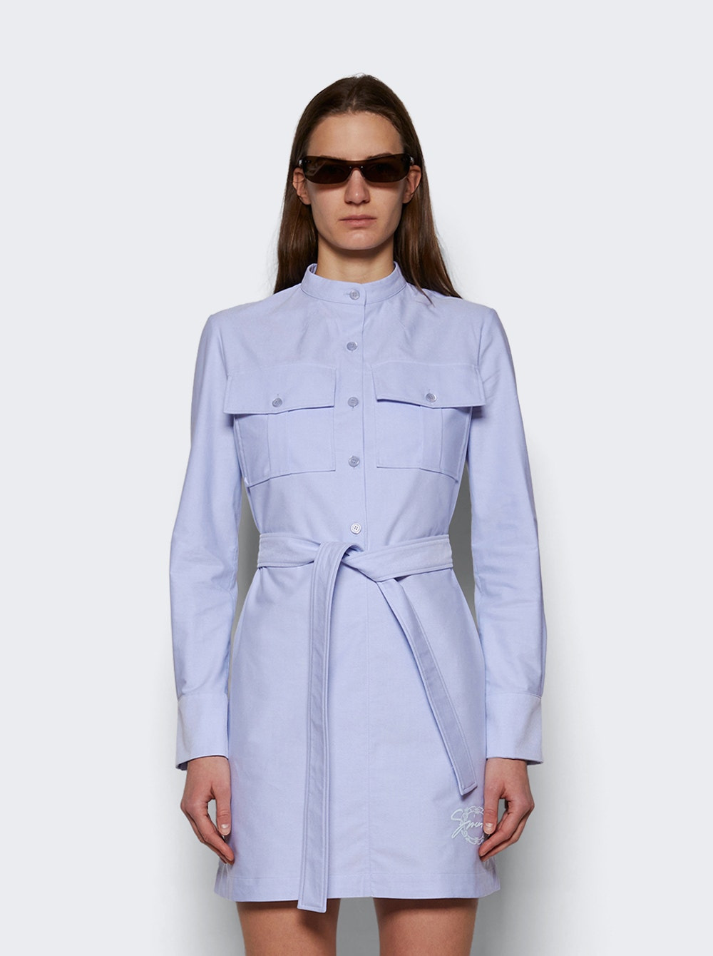 Military Dress With Back Embroidery Baby Blue - 3