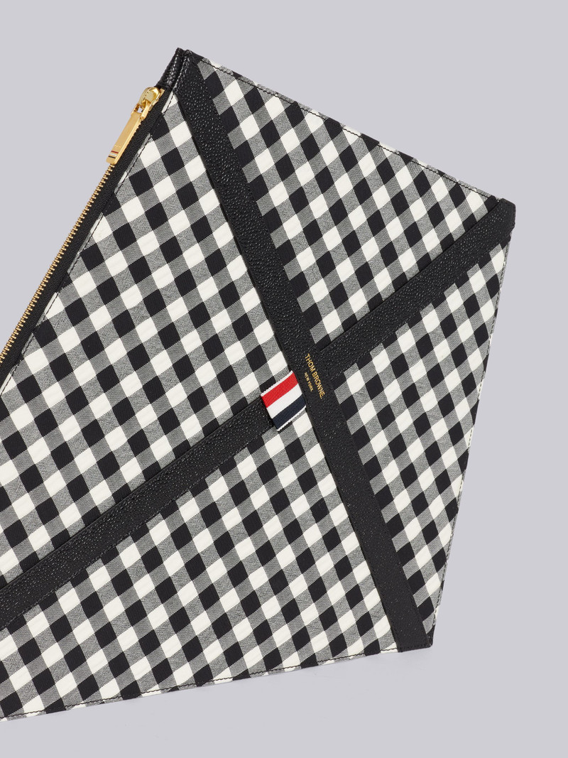 Thom Browne Black and White Gingham and Seersucker Wool Suiting Kite Bag outlook