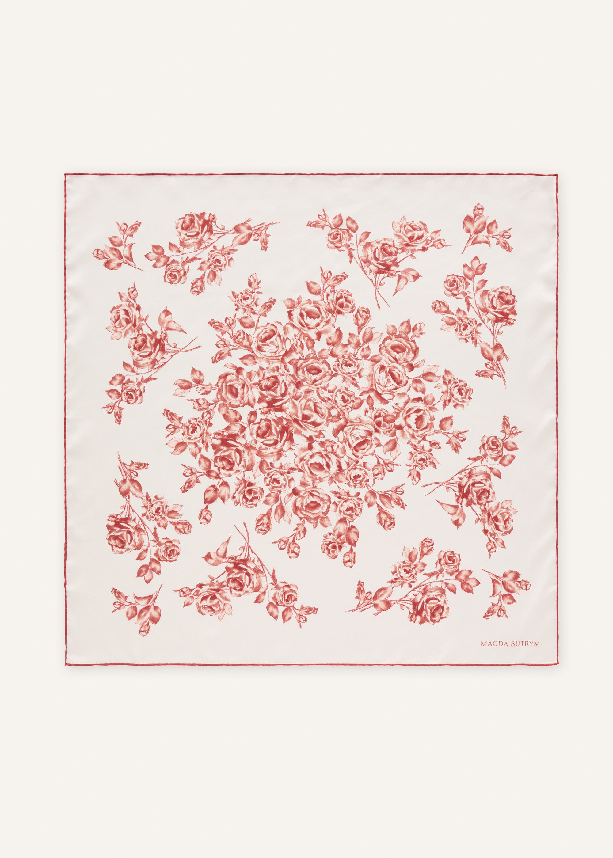 Rose-print silk scarf in beige and red - 2
