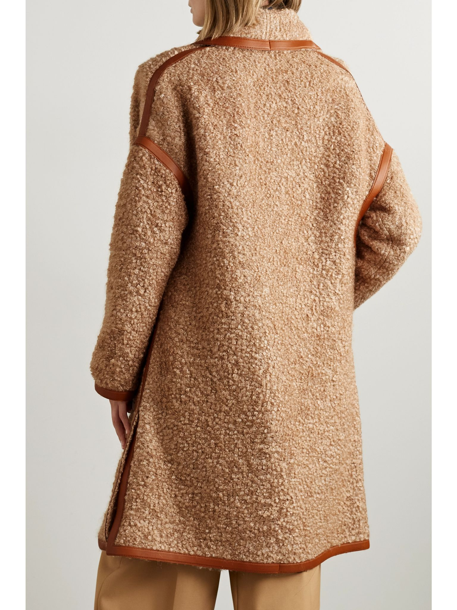 Reinhold leather-trimmed mohair-blend bouclé coat Brown - 4
