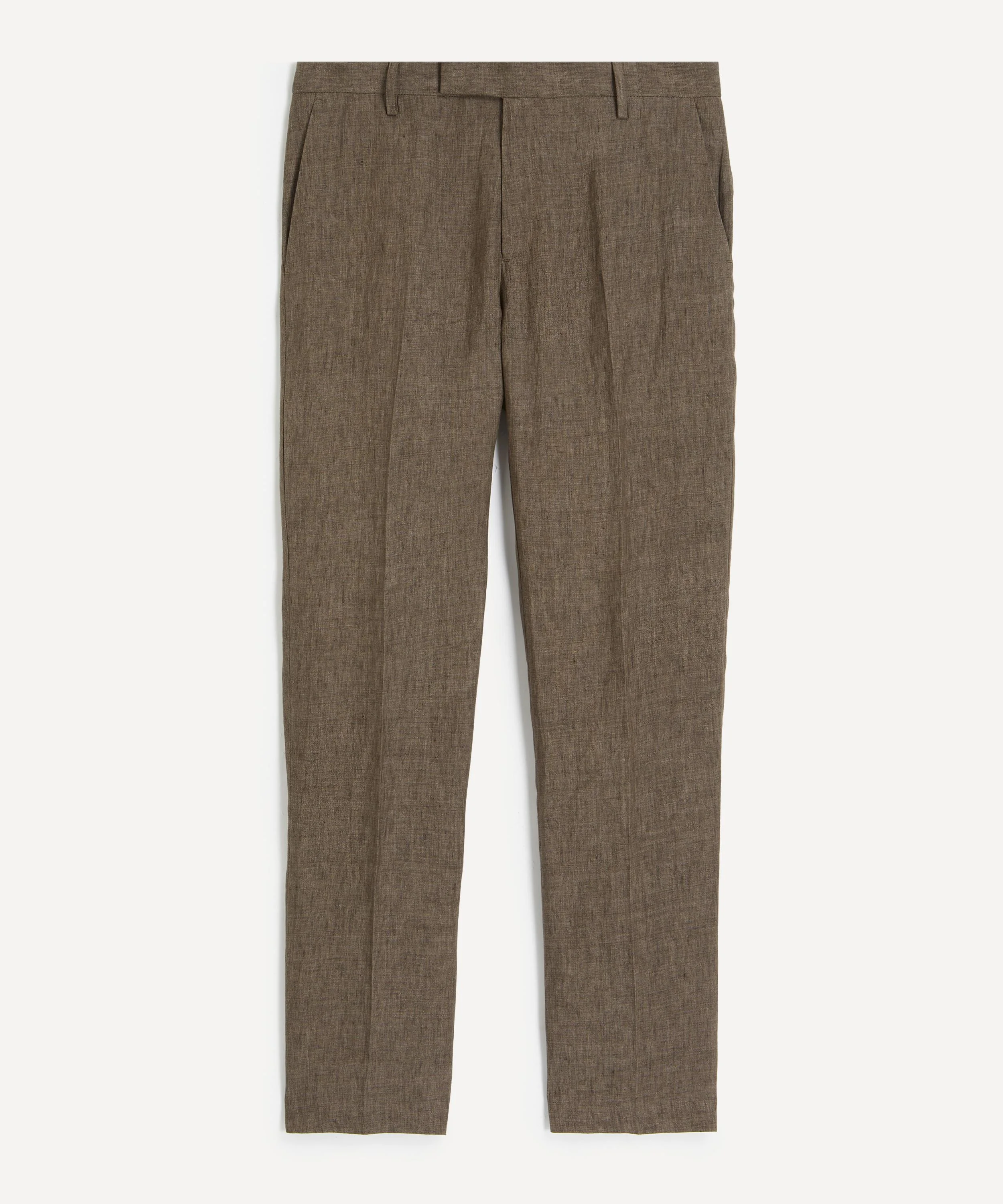 Dark Walnut Linen Straight-Leg Trousers - 1
