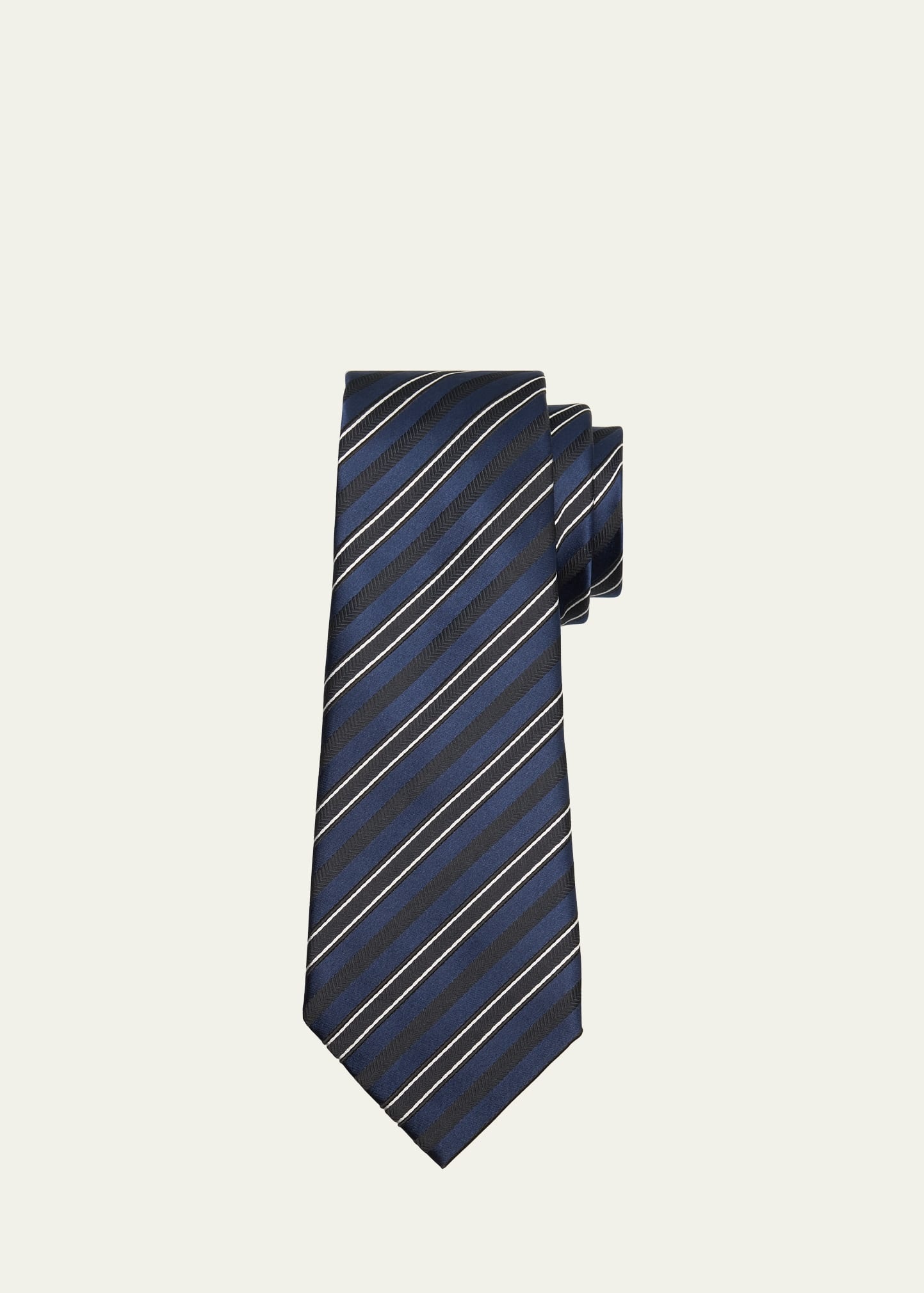 Men's Silk and Cotton Stripe Jacquard Tie - 1