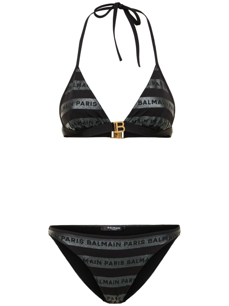 Glitter striped logo triangle bikini - 1