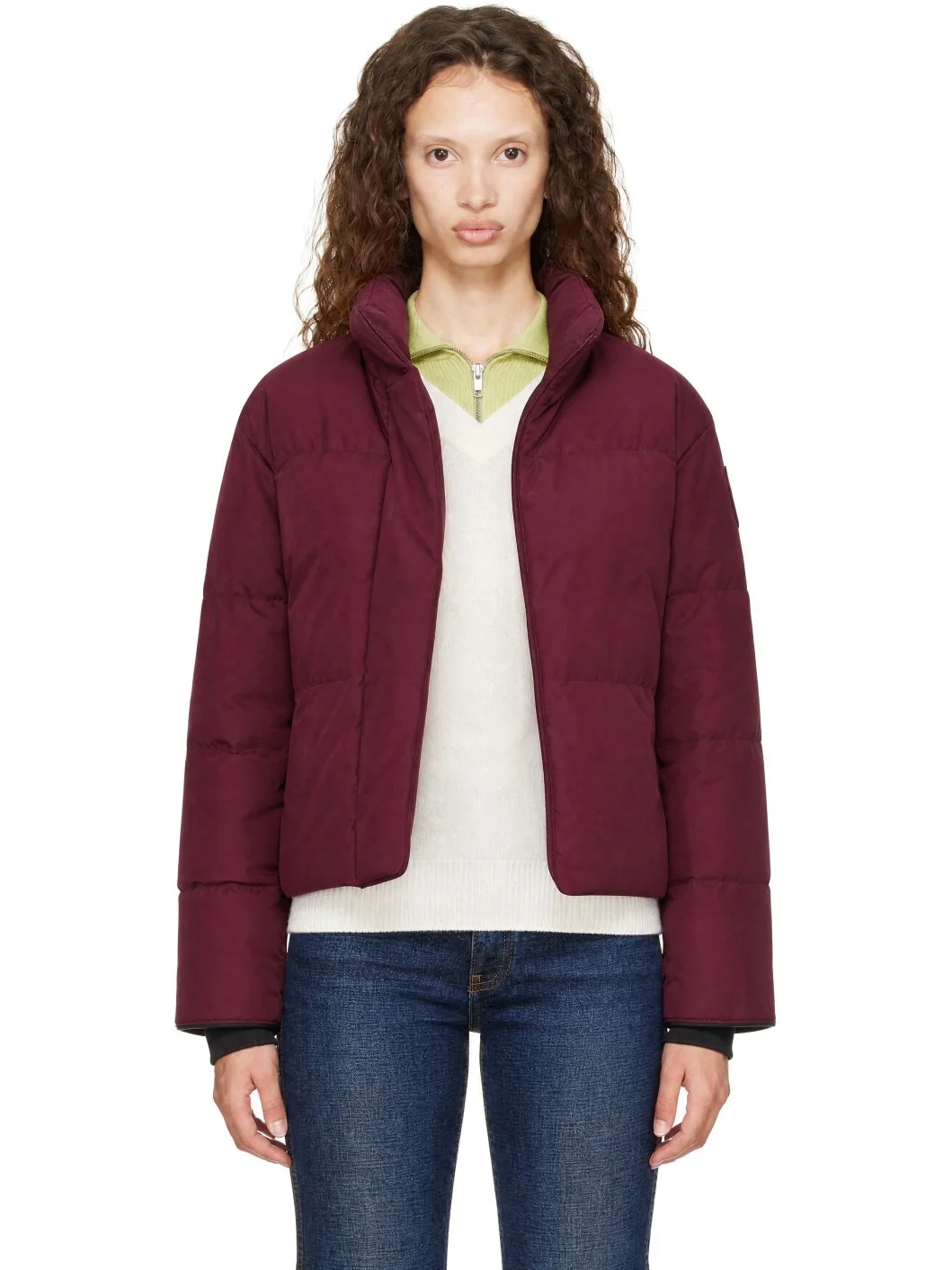 Burgundy Tonal Disc Grandview Cropped Down Jacket - 1
