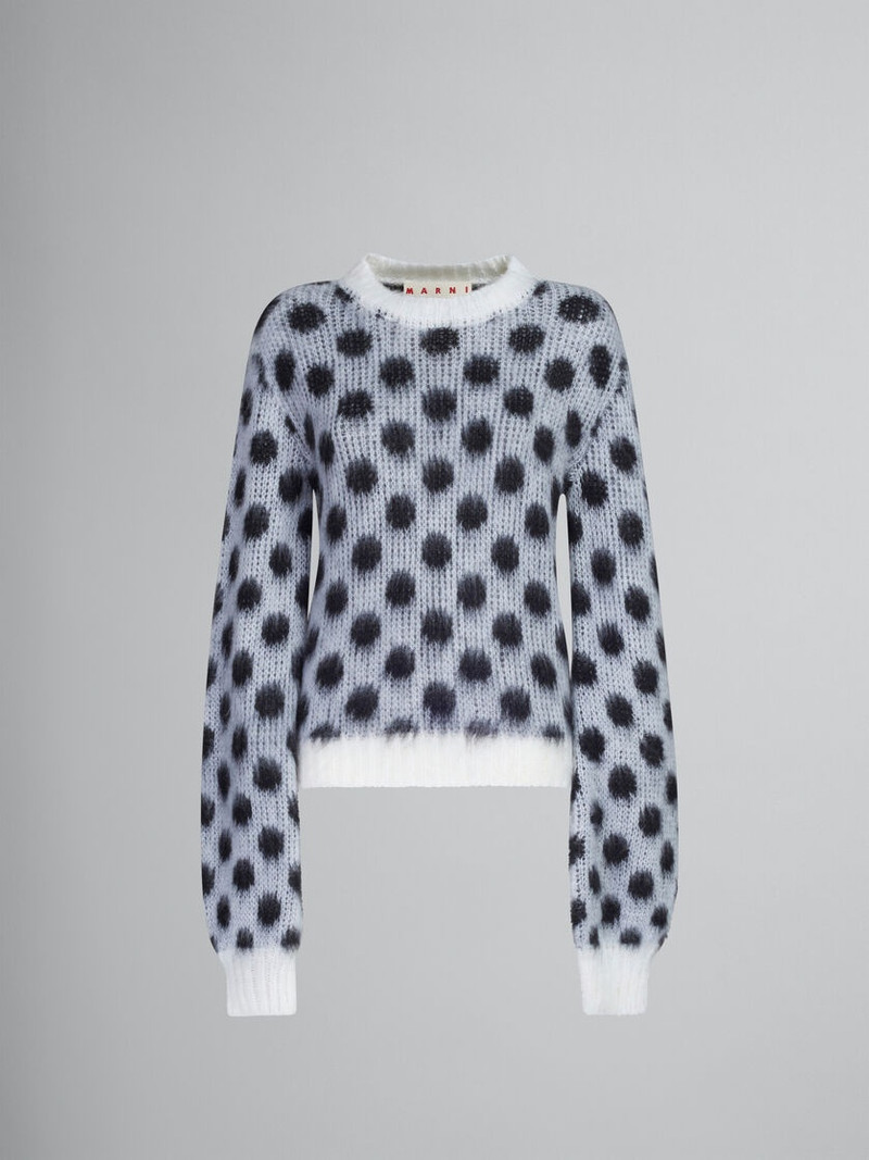 WHITE MOHAIR JUMPER WITH POLKA DOTS 1