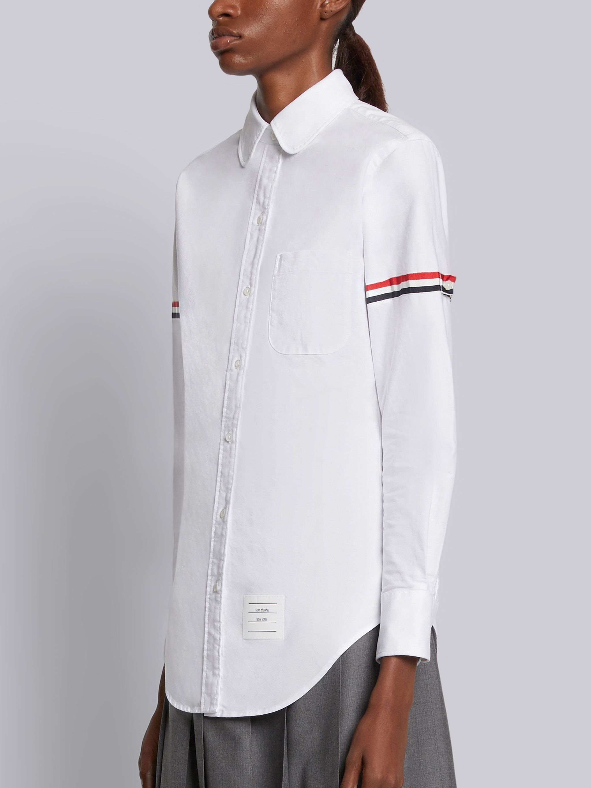 White Oxford Grosgrain Armband Long Sleeve Shirt - 2