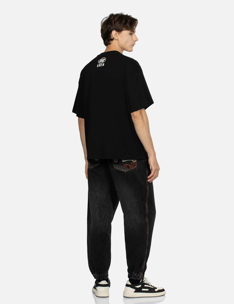 FAIR ISLE PATTERN SEAGULL EMBROIDERY WIDE-LEG DENIM JOGGER PANTS 3