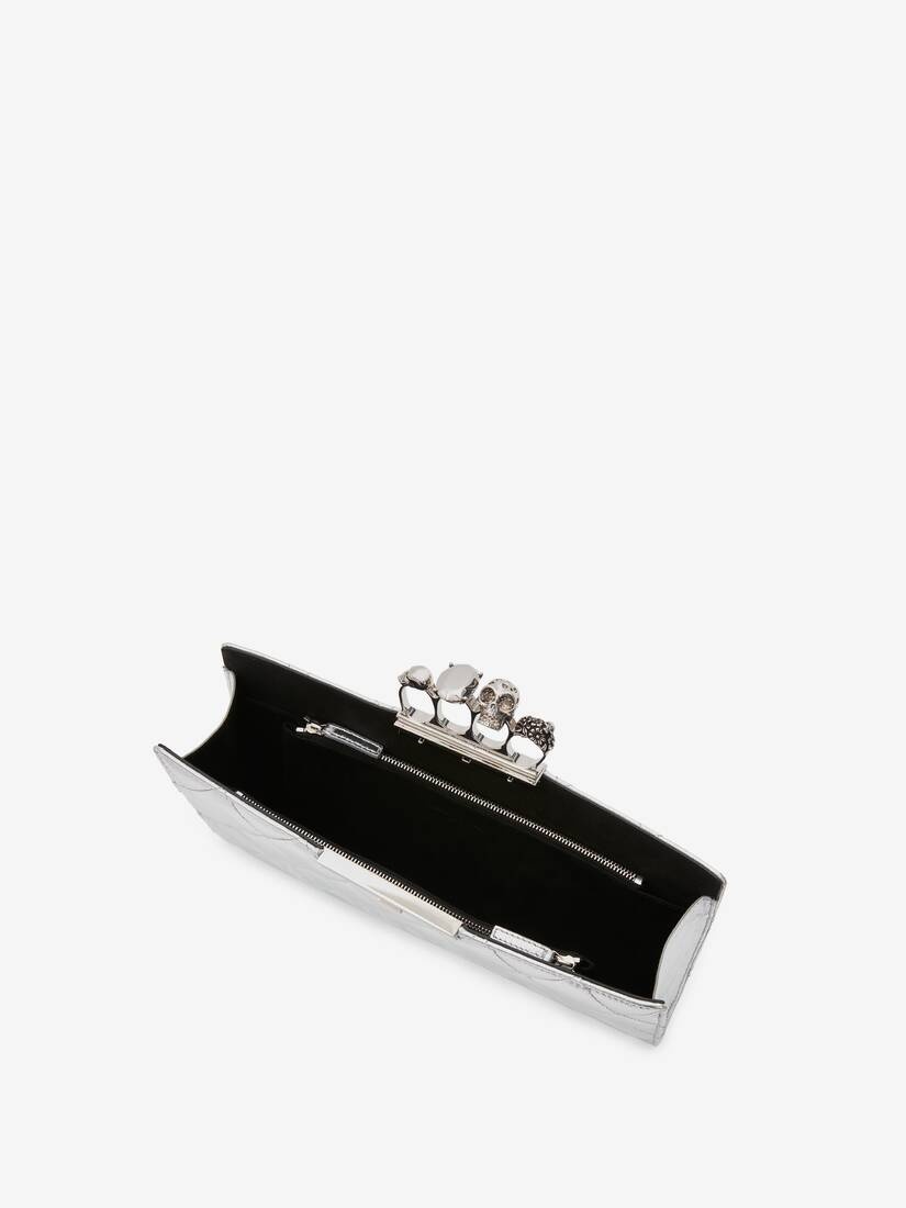Mcqueen Graffiti Jewelled Flat Pouch in Silver/white - 4