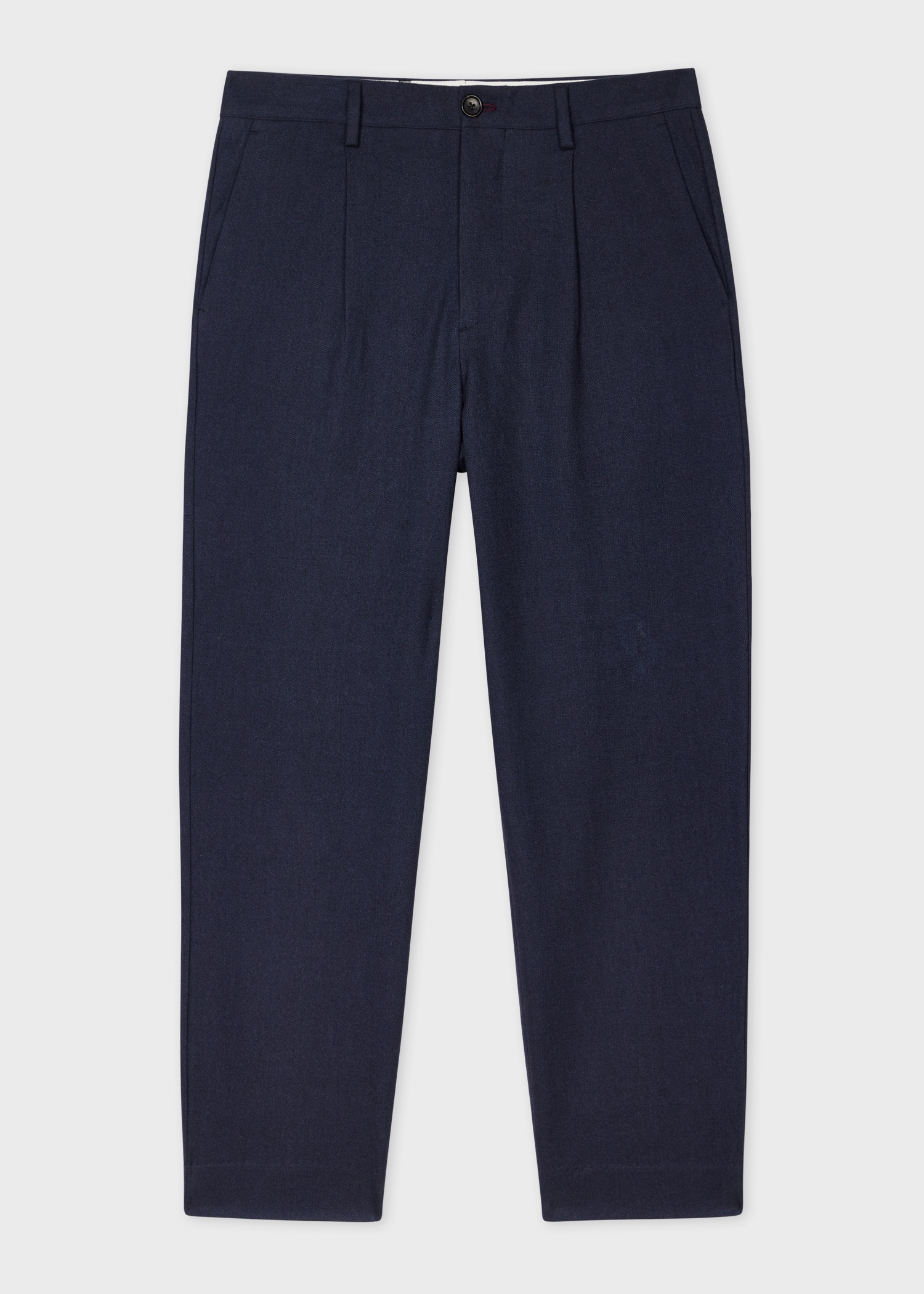 Navy Yarn-Dye Brushed Twill Pleated Trousers - 1