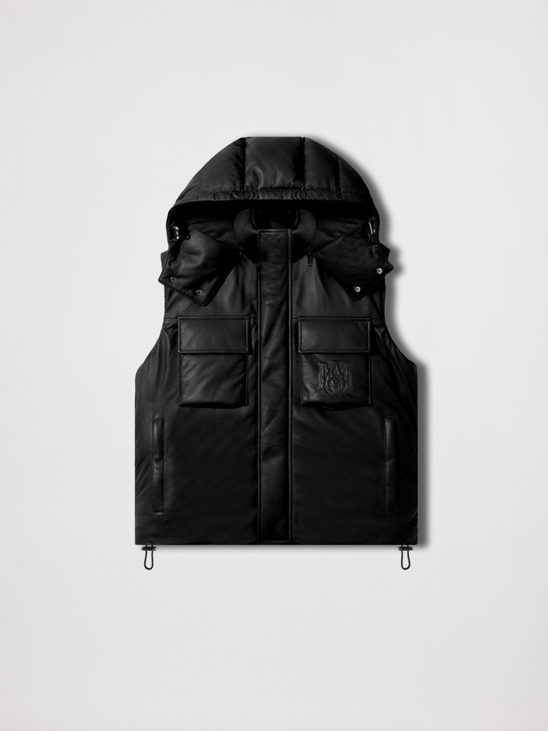 HOODED LEATHER DOWN GILET 1