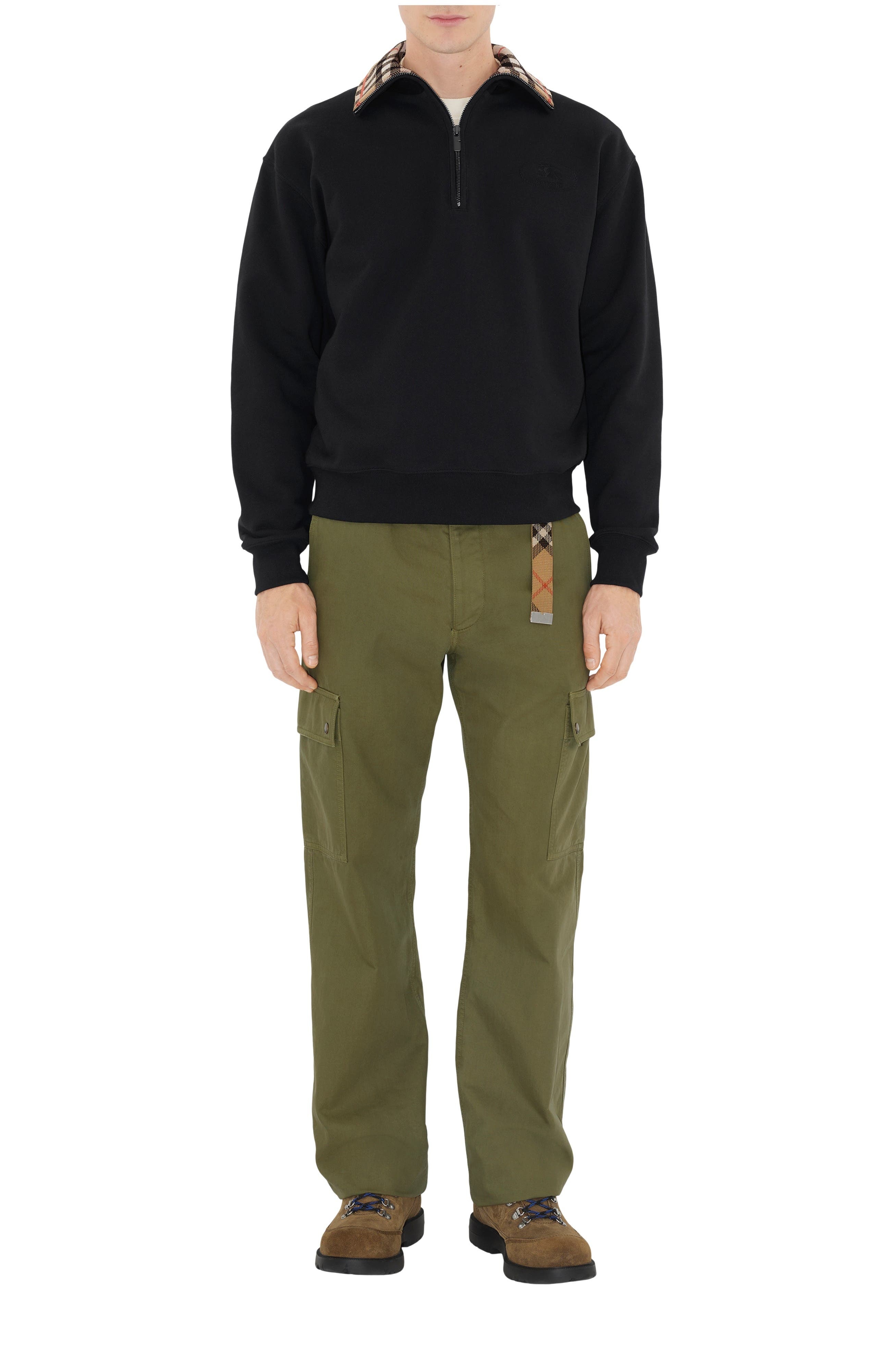 burberry Check Collar Cotton Half-zip Sweatshirt in Black at Nordstrom - 1