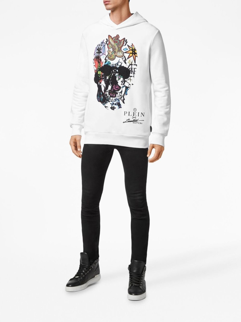 PHILIPP PLEIN crystal-embellished skull hoodie outlook