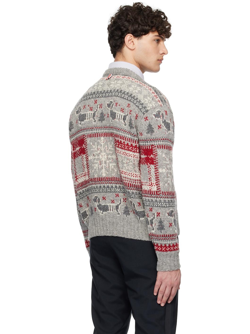 Gray & Red Holiday Hector Mohair Crew Neck Sweater - 3