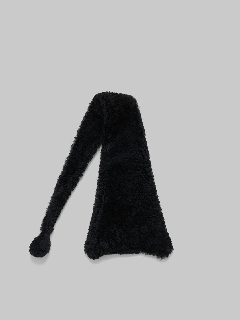 BLACK CURLY SHEARLING BEANIE - 3