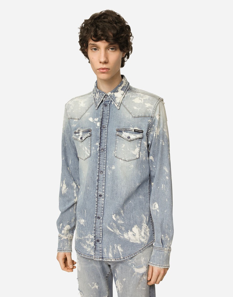 Bleach wash stretch denim shirt - 4