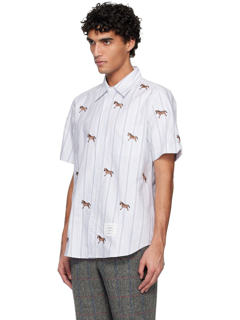 Thom Browne Blue Straight Fit Short Sleeve Horse Shirt outlook