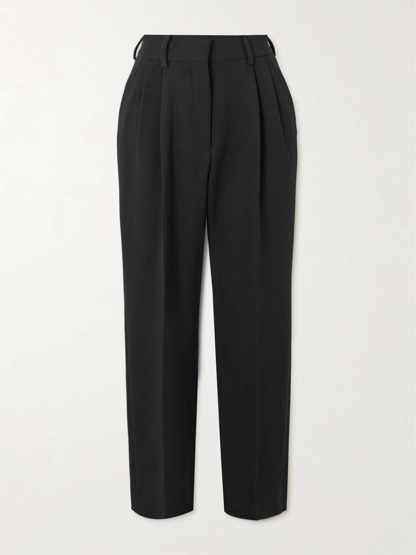 Pleated wool-crepe straight-leg pants - 1