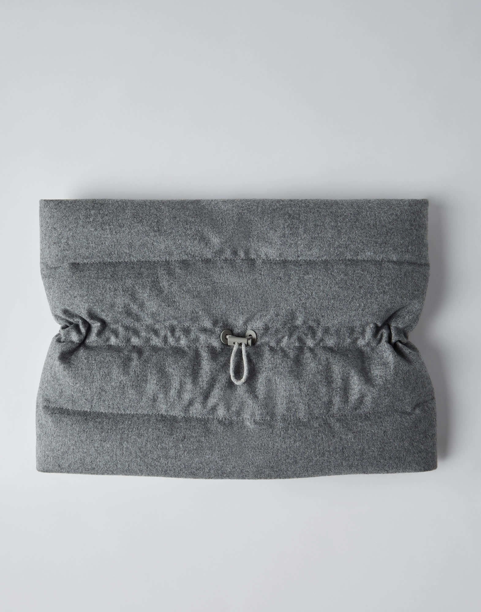 Bonded wool flannel neck warmer with down padding, zipper and shiny trim - 1
