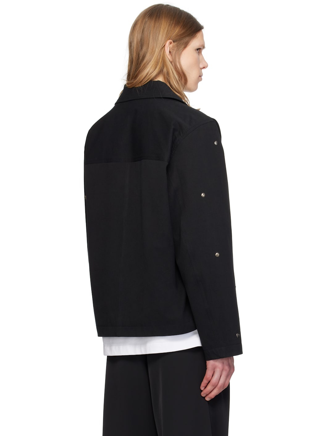 Black 'Metal Bead' Crop Patch Pocket Jacket - 3